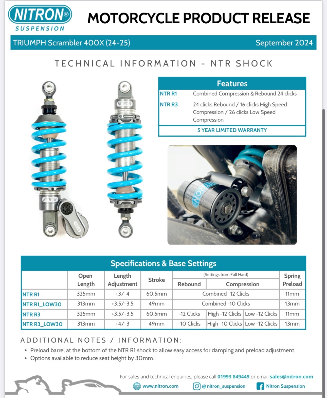 Nitron R3 Shock - Triumph Scrambler 400 X