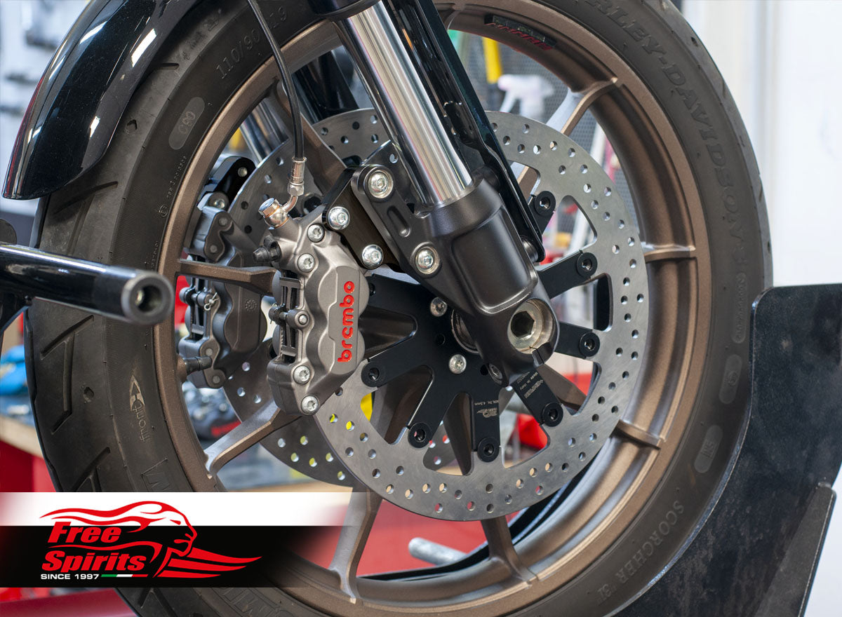 Free Spirits Brembo Front Brake kit with 320MM Rotor - 2015+ Harley Davidson Softail Low Rider ST (Dual Disk)