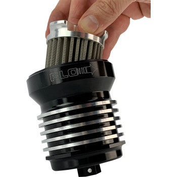 PC Racing Flo Billet Reusable Oil Filter - Black w/ Polished Fins - Triumph Twins and Triples PCS1BC