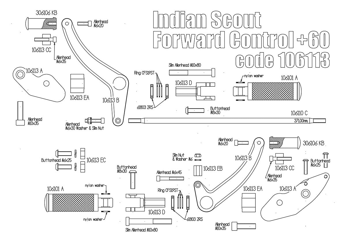 Free Spirts Billet Forward Control Kit - 2015-2024 Indian Scout Bobber