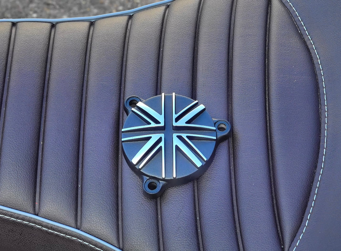 Motone Royal Enfield 350 Oil Filter Cover - Union Jack - Black with Silver fins