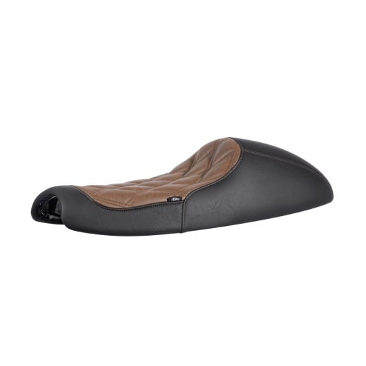 Motone Cafe Racer Seat - Diamond Back - Black / Brown - Air Cooled Triumph Bonneville, Thruxton, Scrambler