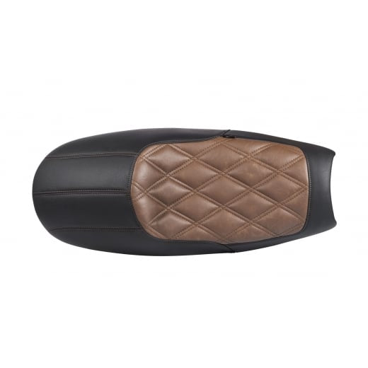 Motone Cafe Racer Seat - Diamond Back - Black / Brown - Air Cooled Triumph Bonneville, Thruxton, Scrambler