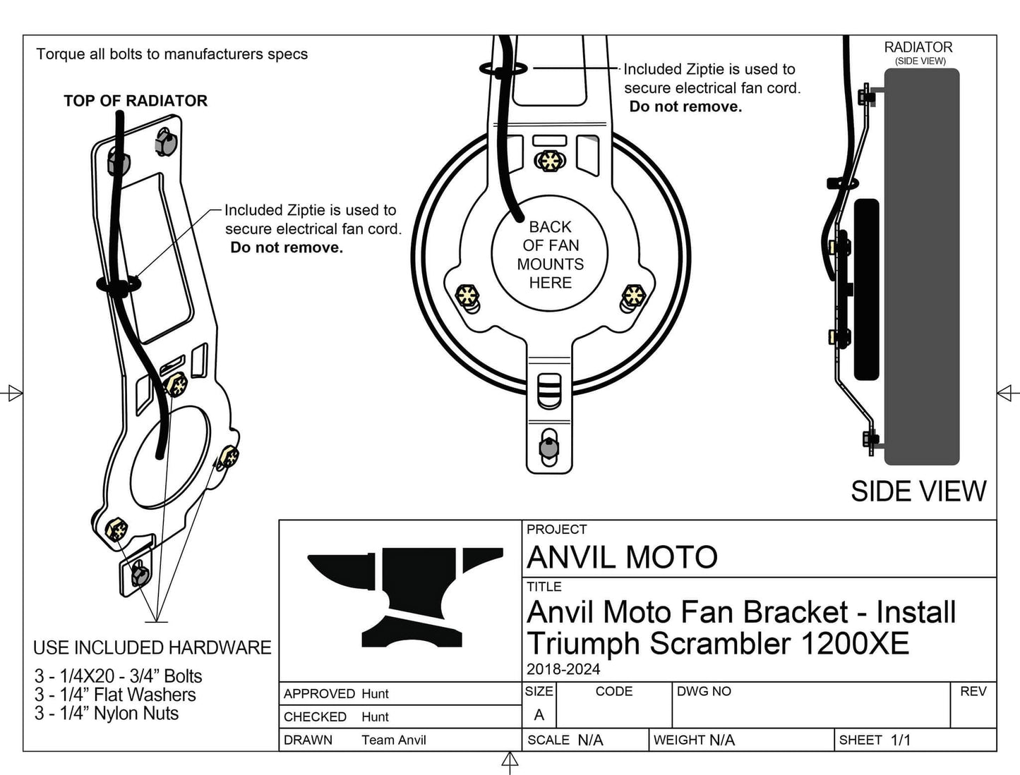 Anvil Moto Steel Radiator Fan Bracket - Triumph Scrambler 1200 X / XE / XC