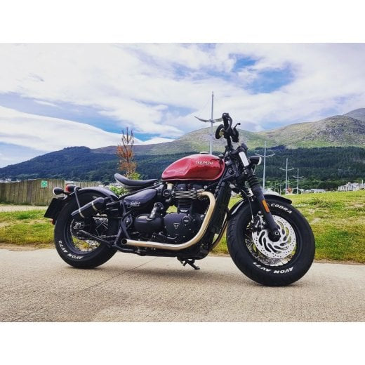 Motone Mayhem Shorty Turnout Muffers - Brushed - Triumph Bobber / Speedmaster