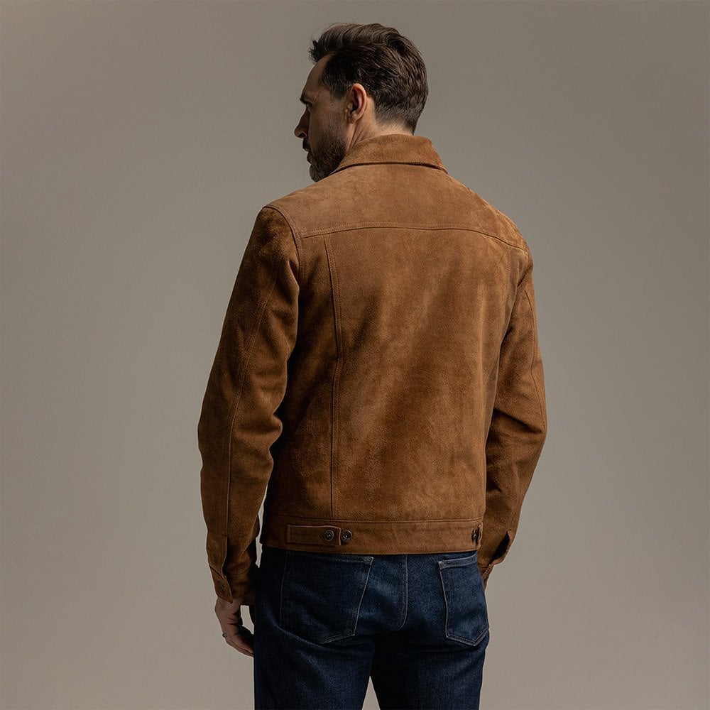 Motone Roughneck Reverse Suede Trucker Jacket - Otter Brown