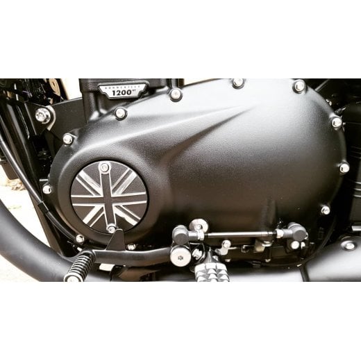 Motone Customs Union Jack Clutch Cover - Black w/ Polished