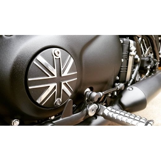 Motone Customs Union Jack Clutch Cover - Black w/ Polished