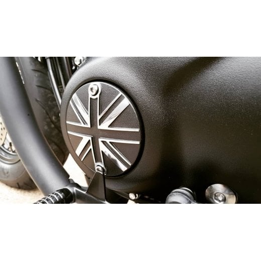Motone Customs Union Jack Clutch Cover - Black w/ Polished