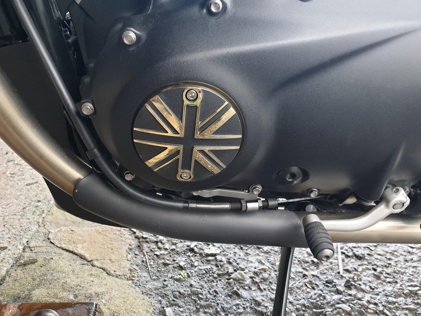 Motone Union Jack Clutch Cover - Brass and Black