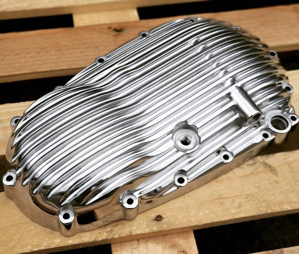 Motone Ribbed Clutch Side Engine Cover - Polished Finish