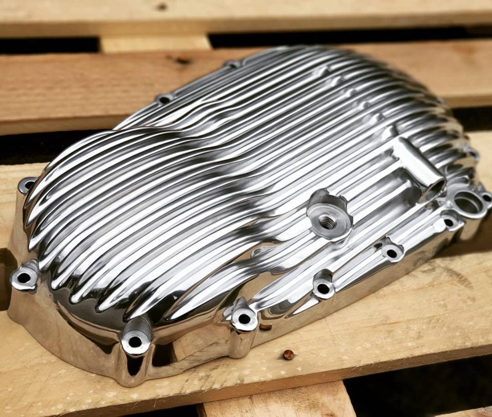 Motone Ribbed Clutch Side Engine Cover - Polished Finish