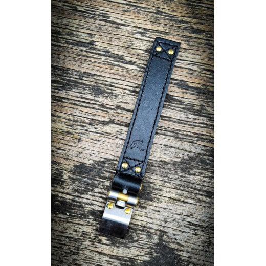 Motone The Beltane - Bobber/Speedmaster Battery Strap - Black Leather & Brass