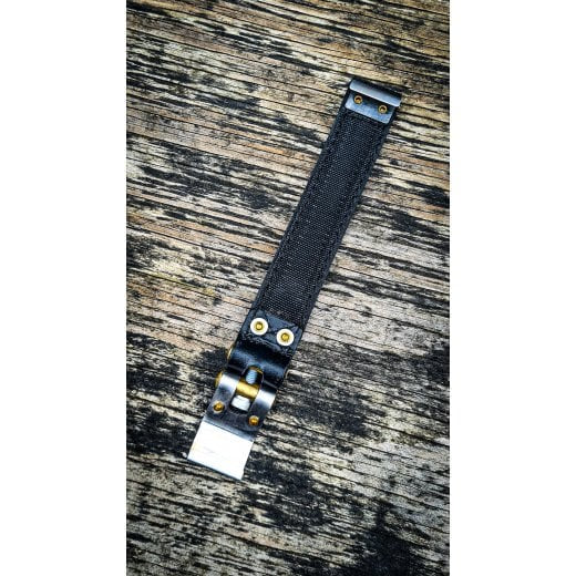 Motone The Beltane - Bobber Battery Strap - Black Leather & Brass