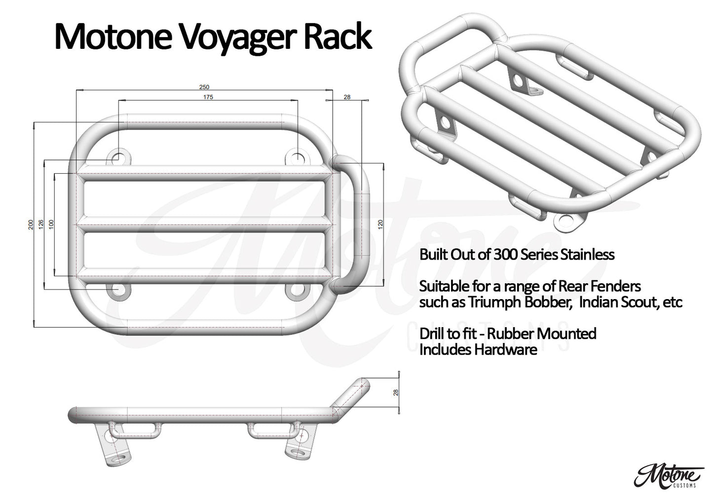 Motone Voyager Rear Rack - for Triumph Bobber - Polished