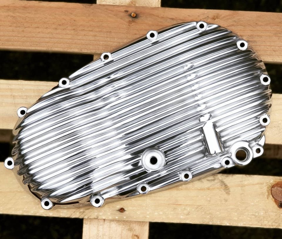 Motone Ribbed Clutch Side Engine Cover - Polished Finish