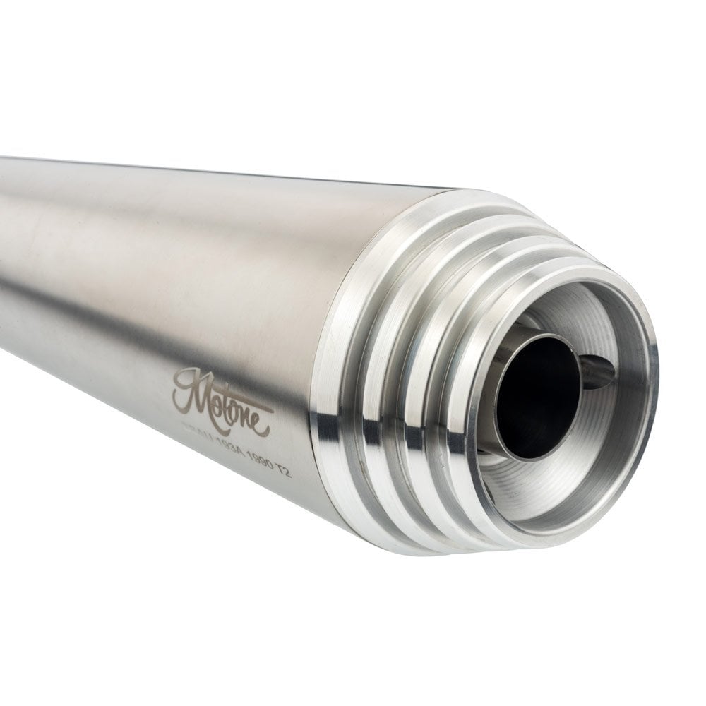 Motone Saturn V Exhaust / Slip Ons - Brushed Stainless - 2017+ Triumph Bobber and Speedmaster