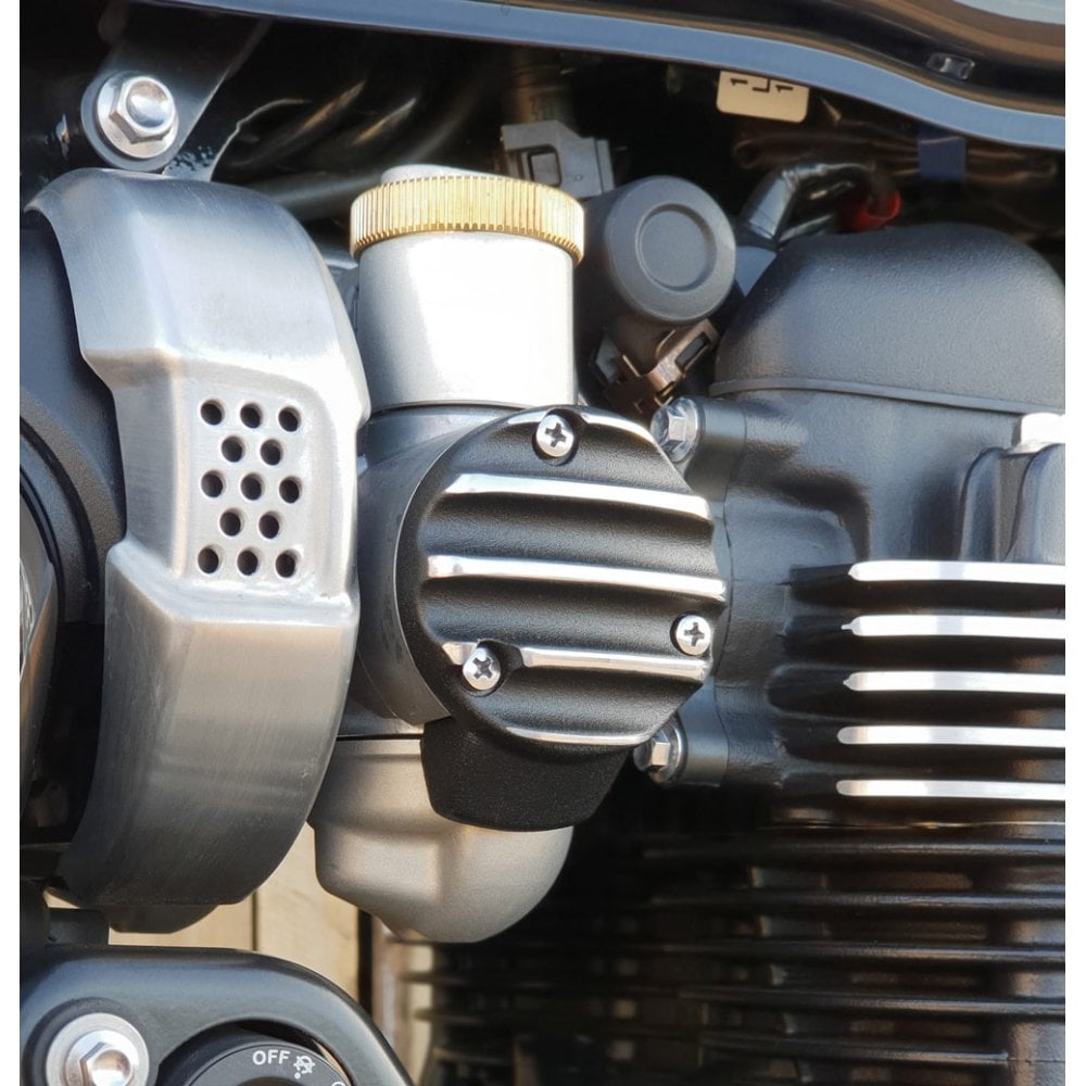 Motone Throttle Body Side Covers - Ribbed - Black with Polished Fins