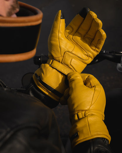 Motone Forno Heated Motorcycle Goatskin Leather Riding Gloves - Yellow