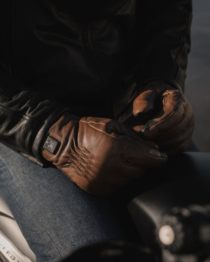 Motone Forno Heated Motorcycle Goatskin Leather Riding Gloves - Brown