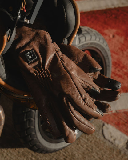 Motone Forno Heated Motorcycle Goatskin Leather Riding Gloves - Brown