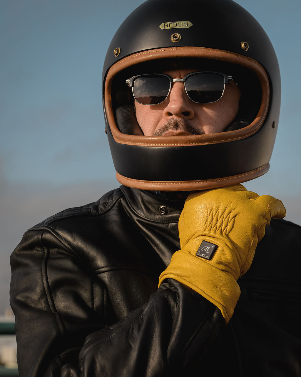 Motone Forno Heated Motorcycle Goatskin Leather Riding Gloves - Yellow