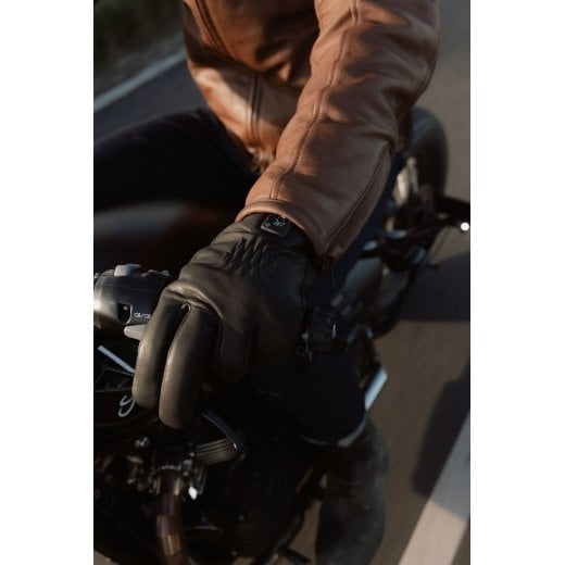 Motone Forno Heated Motorcycle Goatskin Leather Riding Gloves - Black
