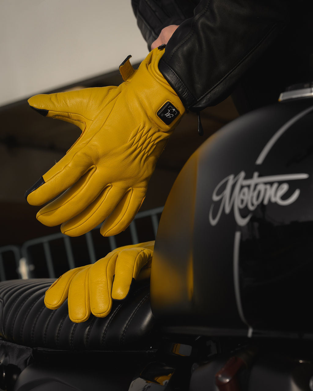 Motone Forno Heated Motorcycle Goatskin Leather Riding Gloves - Yellow