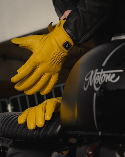 Motone Forno Heated Motorcycle Goatskin Leather Riding Gloves - Yellow