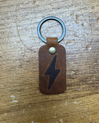 A&J Cycles Bolt Leather Keychain - Brown