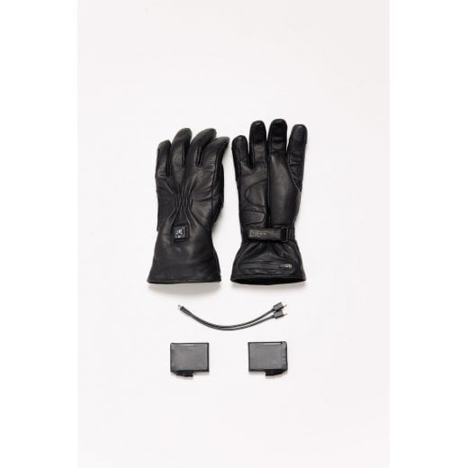 Motone Forno Heated Motorcycle Goatskin Leather Riding Gloves - Black