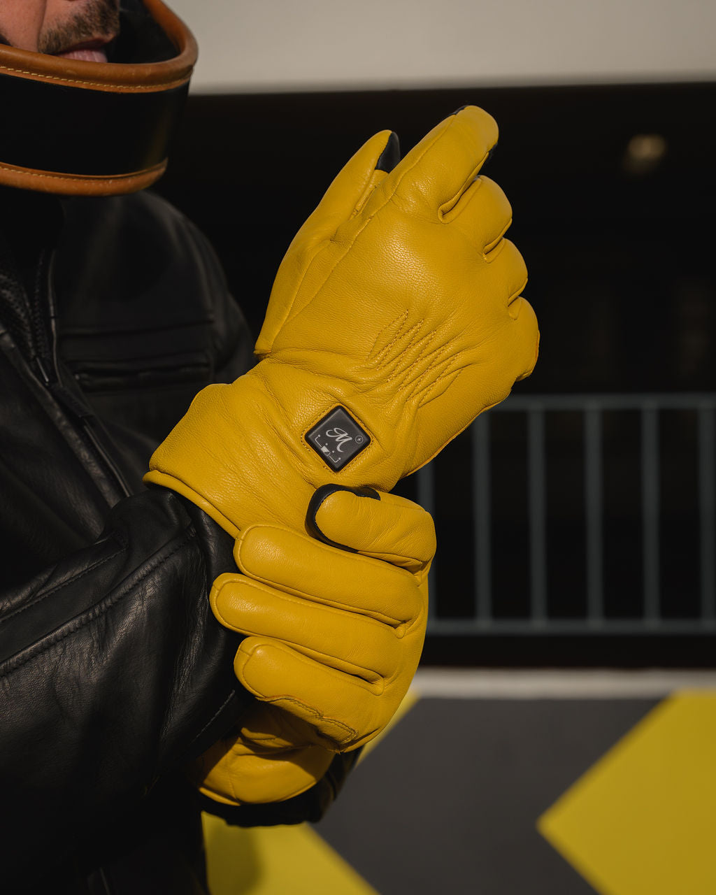 Motone Forno Heated Motorcycle Goatskin Leather Riding Gloves - Yellow