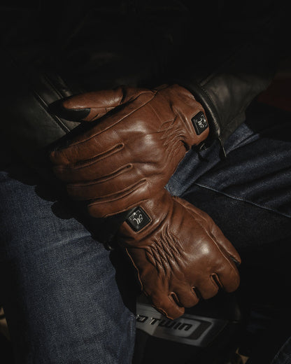 Motone Forno Heated Motorcycle Goatskin Leather Riding Gloves - Brown