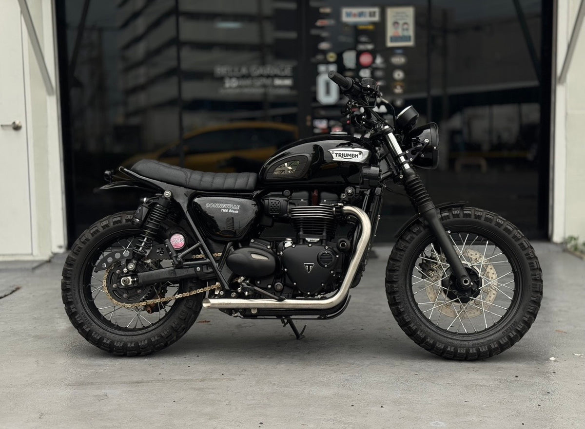 Bella Garage Outlaw Full Exhaust System Drag Pipes - Triumph Bonneville T100 / T120, Street Twin 900, Speed Twin 900