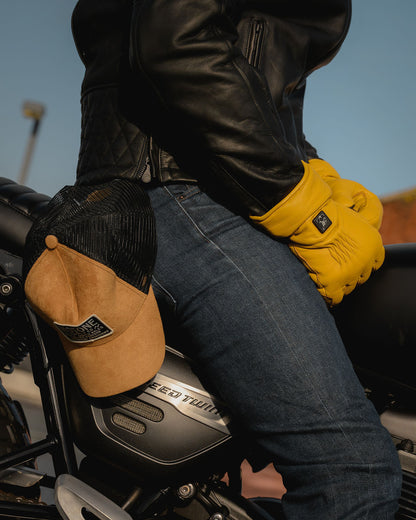 Motone Forno Heated Motorcycle Goatskin Leather Riding Gloves - Yellow