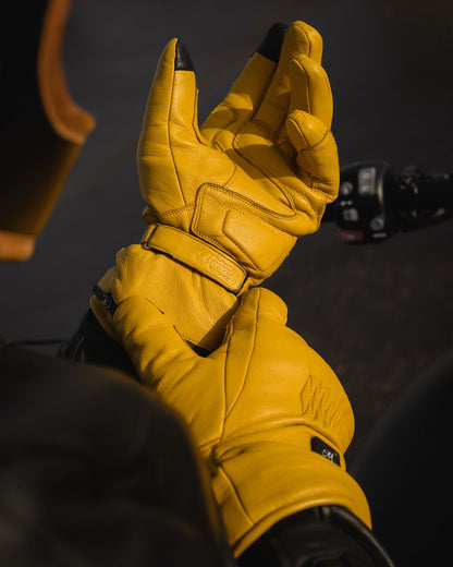 Motone Forno Heated Motorcycle Goatskin Leather Riding Gloves - Yellow