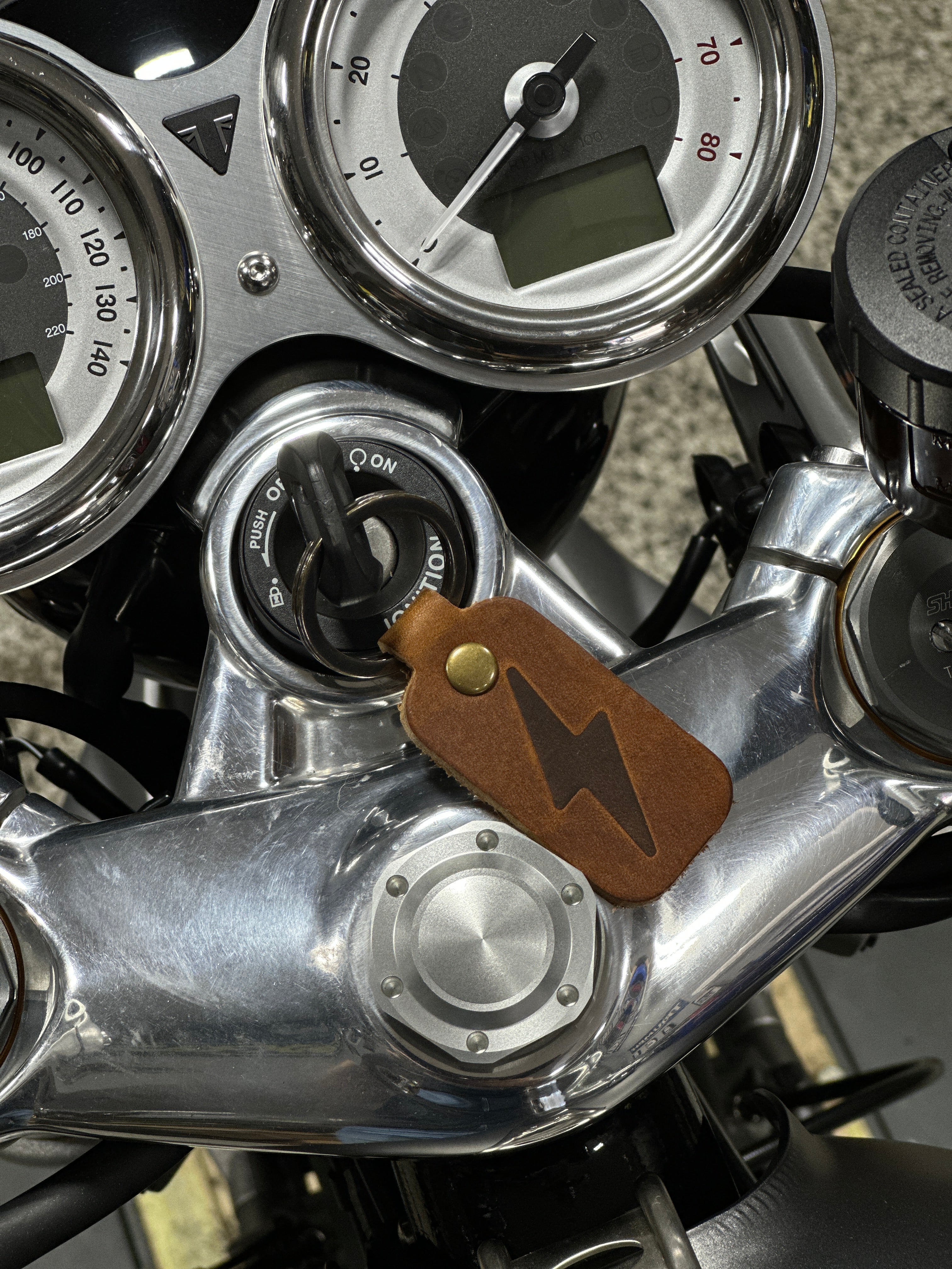 A&J Cycles Bolt Leather Keychain - Brown