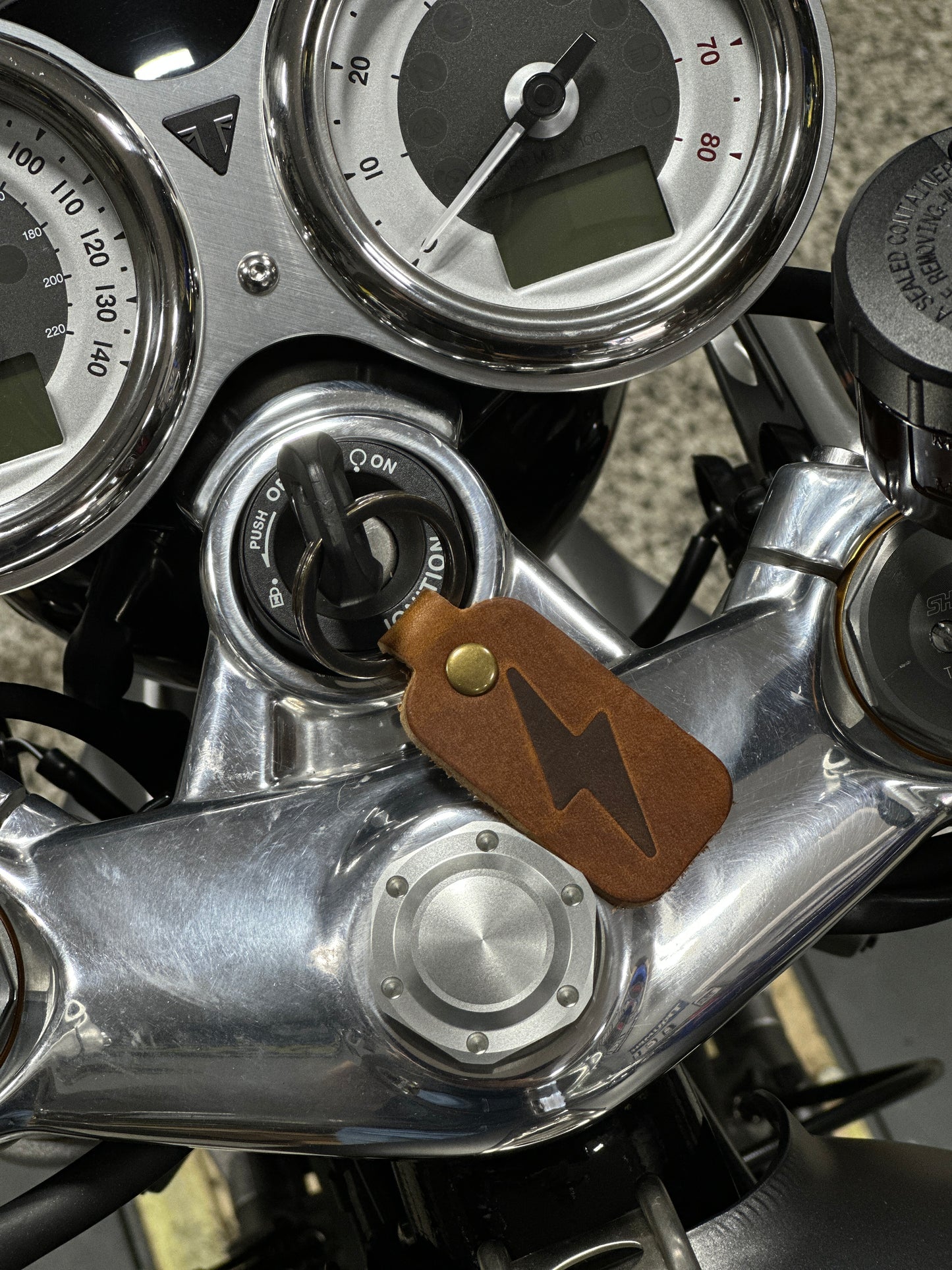 A&J Cycles Bolt Leather Keychain - Brown