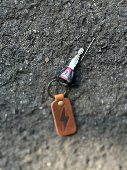 A&J Cycles Bolt Leather Keychain - Brown