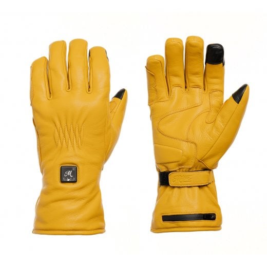 Motone Forno Heated Motorcycle Goatskin Leather Riding Gloves - Yellow
