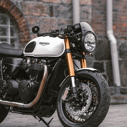Rizoma Aluminum Low Headlight Fairing w/ Mounting Brackets - Black  - Triumph Thruxton R / RS