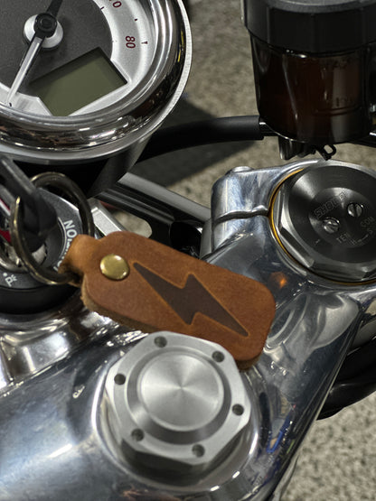 A&J Cycles Bolt Leather Keychain - Brown