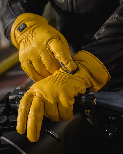 Motone Forno Heated Motorcycle Goatskin Leather Riding Gloves - Yellow