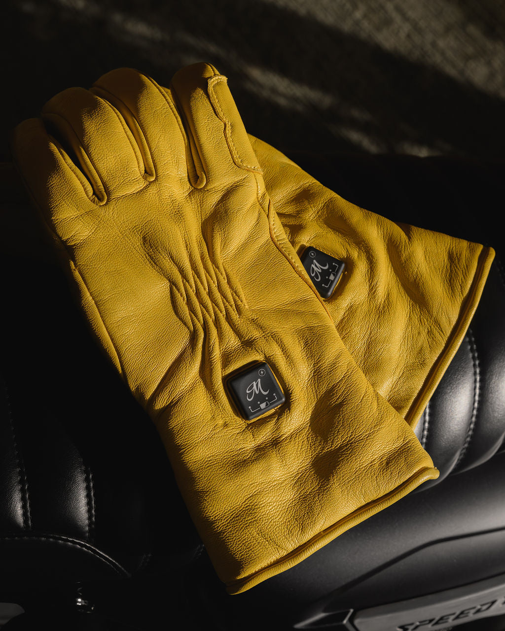 Motone Forno Heated Motorcycle Goatskin Leather Riding Gloves - Yellow