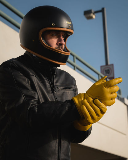 Motone Forno Heated Motorcycle Goatskin Leather Riding Gloves - Yellow