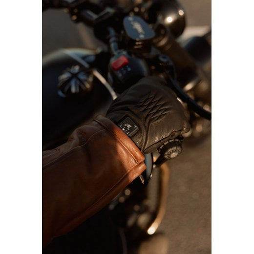 Motone Forno Heated Motorcycle Goatskin Leather Riding Gloves - Black