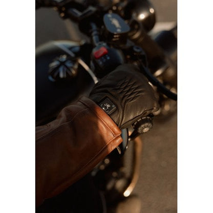 Motone Forno Heated Motorcycle Goatskin Leather Riding Gloves - Black