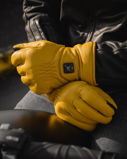 Motone Forno Heated Motorcycle Goatskin Leather Riding Gloves - Yellow