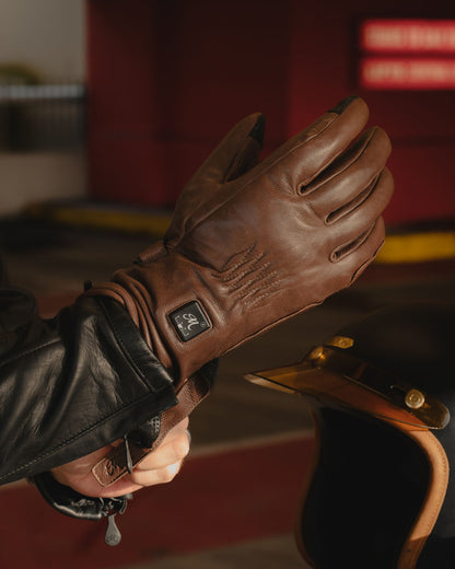 Motone Forno Heated Motorcycle Goatskin Leather Riding Gloves - Brown