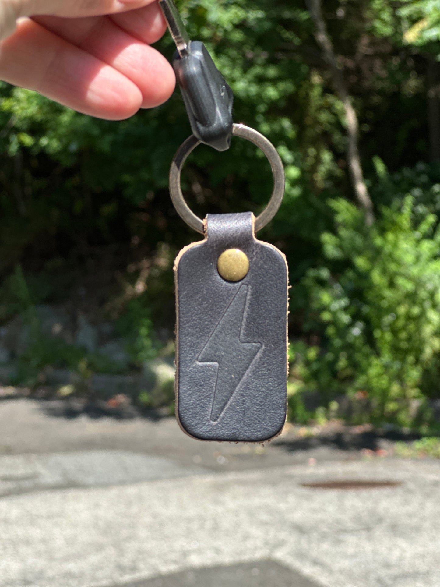 A&J Cycles Bolt Leather Keychain - Black